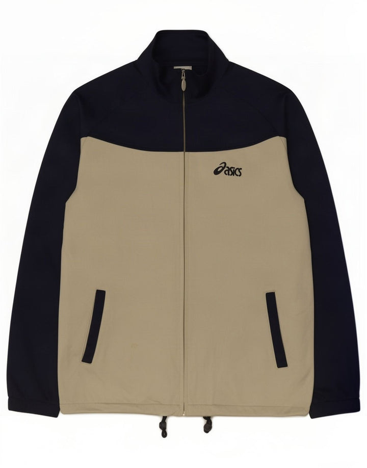Asics Mens Tracksuit Top Jacket Medium Navy Blue Colourblock Polyester