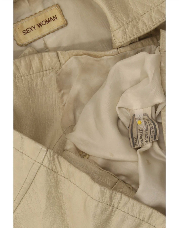 Vintage Womens Leather Jacket UK 10 Small Beige
