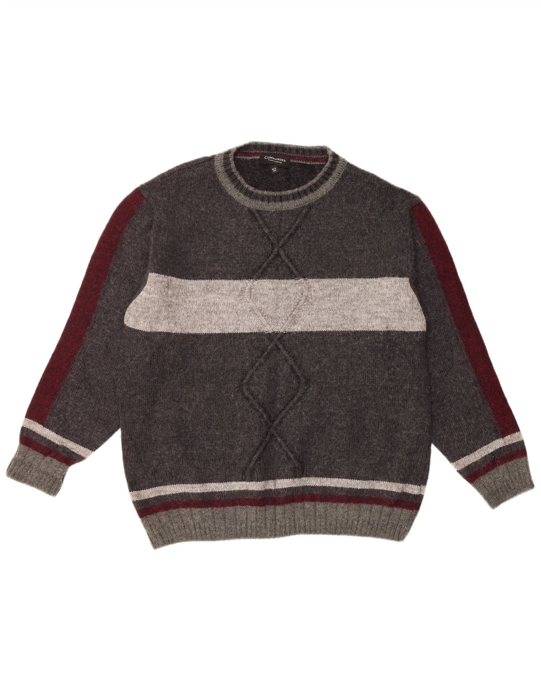 COMMANDER Mens Crew Neck Jumper Sweater IT 52 Large Grey Colourblock Wool