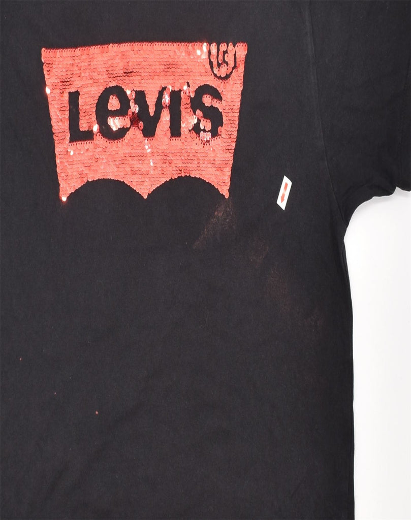 LEVI'S Womens Oversized Graphic T-Shirt Top UK 10 Small Black Cotton | Vintage | Thrift | Second-Hand | Used Clothing | Messina Hembry 