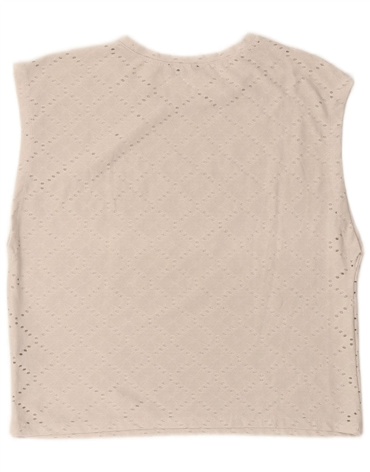 Zara Womens Sleeveless Oversized Blouse Top UK 10 Small Off White Polyester