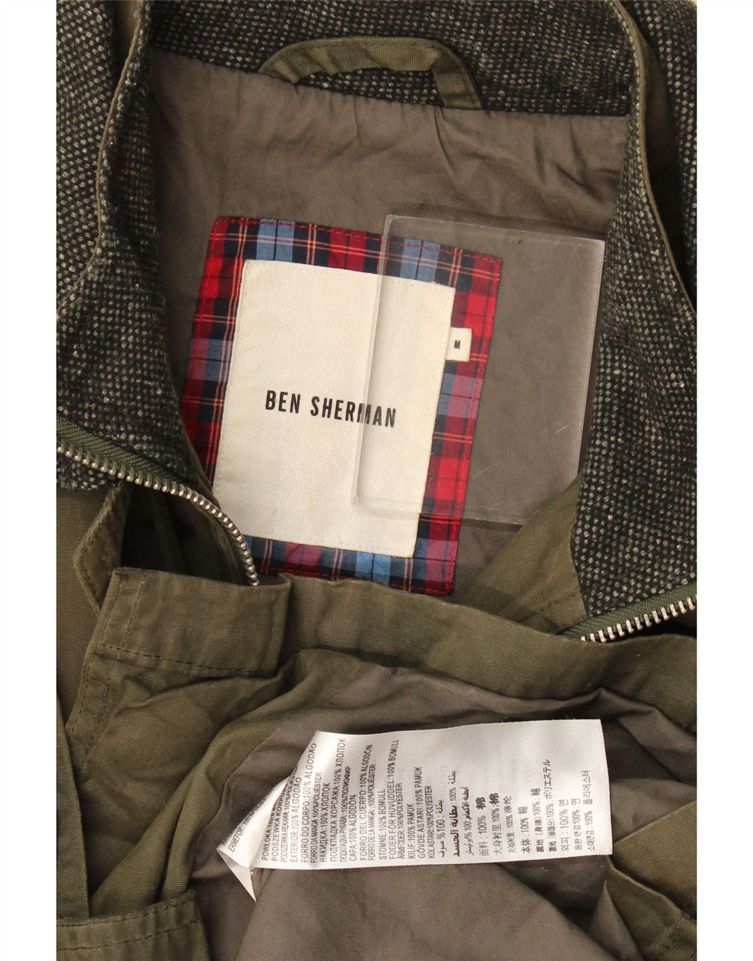 Ben Sherman Mens Waxed Cotton Jacket UK 38 Medium Khaki Cotton