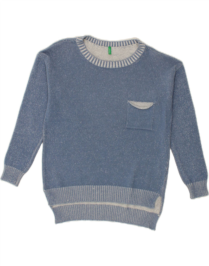 BENETTON Womens Boat Neck Jumper Sweater UK 14 Large Blue Cotton Vintage Benetton and Second-Hand Benetton from Messina Hembry 
