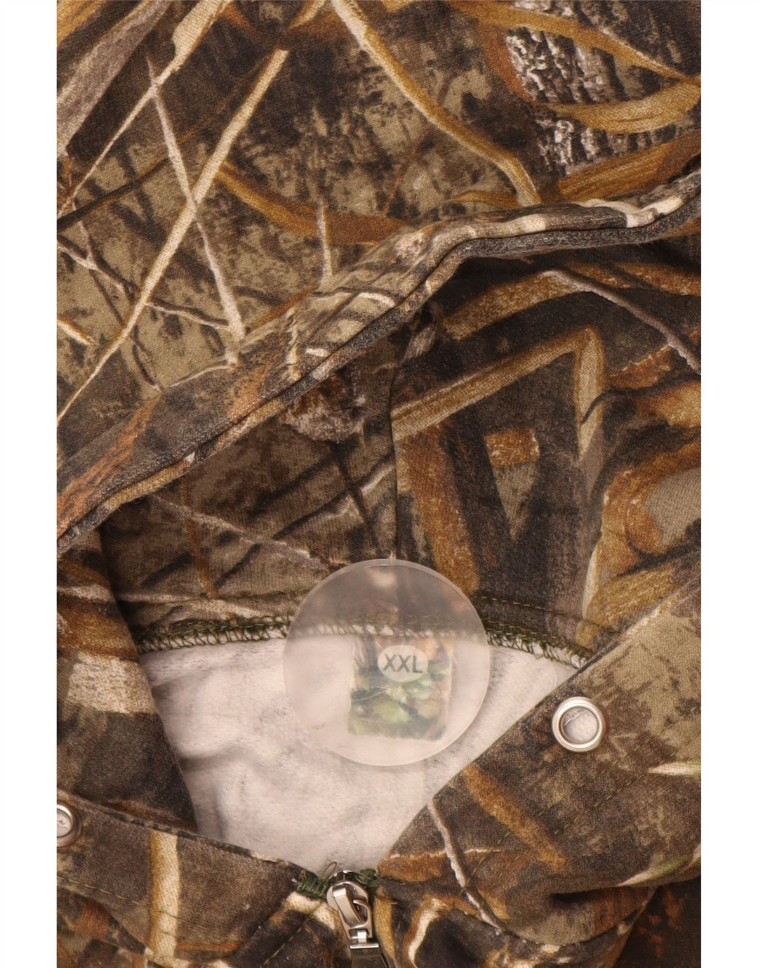 VINTAGE Mens Zip Hoodie Sweater 2XL Brown Camouflage Polyester