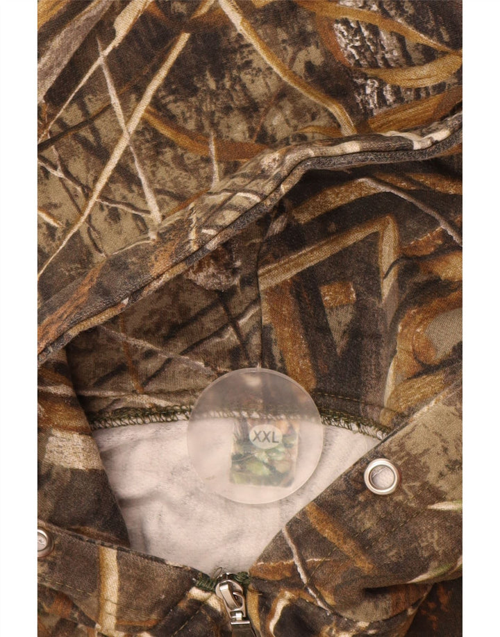 VINTAGE Mens Zip Hoodie Sweater 2XL Brown Camouflage Polyester