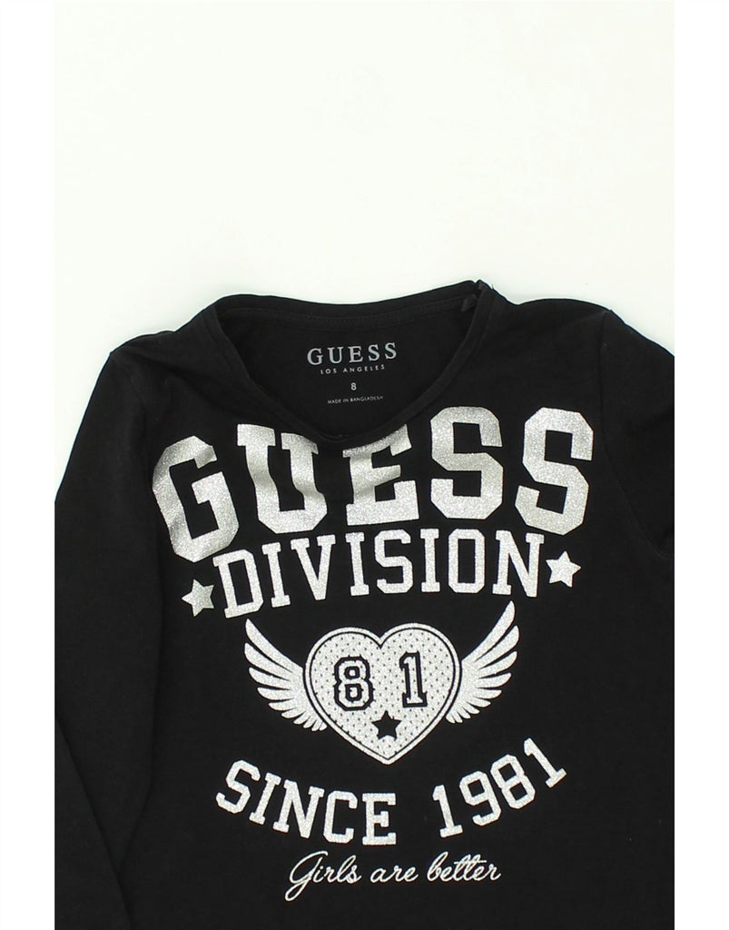 GUESS Girls Asymmetric Graphic Top Long Sleeve 7-8 Years Black Cotton | Vintage Guess | Thrift | Second-Hand Guess | Used Clothing | Messina Hembry 