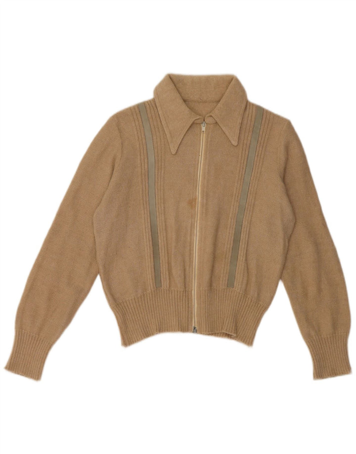 Vintage Womens Crop Cardigan Sweater UK 12 Medium Beige Alpaca Wool