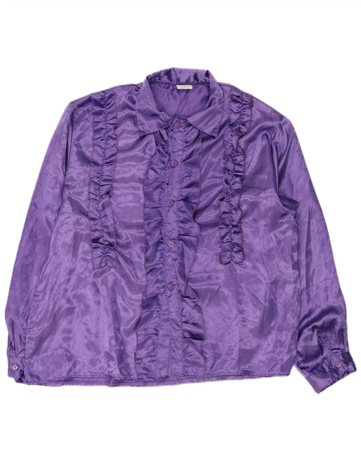 Vintage Womens Ruffle Front Shirt Blouse IT 56 4XL Purple Polyester