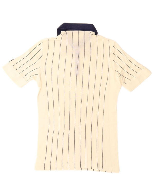 Fila Mens Rugby Polo Shirt IT 46 Small White Striped Cotton