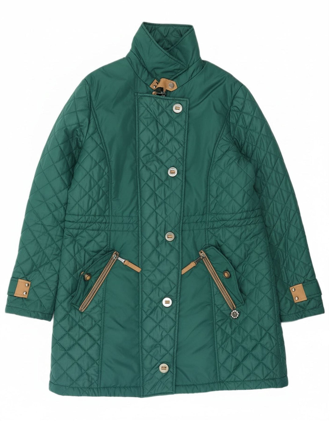Paco Boutique Womens Quilted Windbreaker Coat UK 16 Large Green Polyester