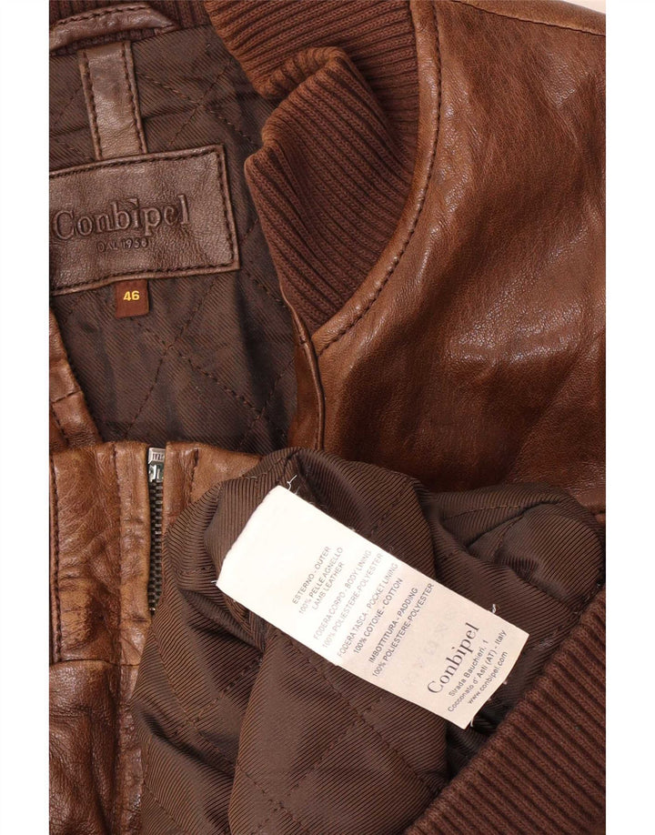 Conbipel Mens Leather Bomber Jacket IT 46 Small Brown