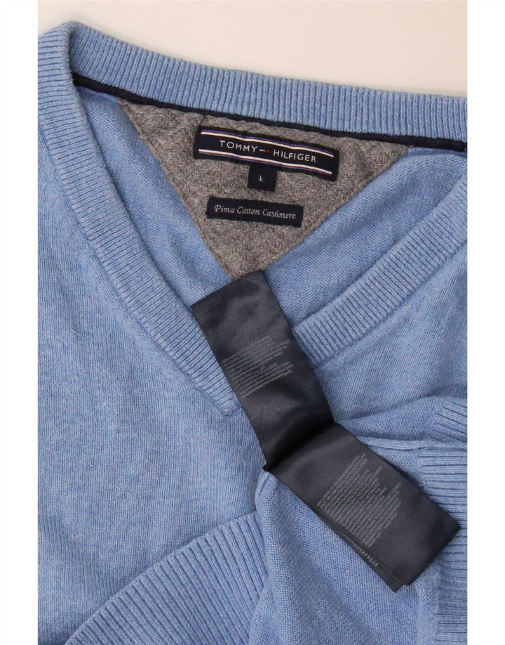 Tommy Hilfiger Mens V-Neck Jumper Sweater Large Blue Cotton