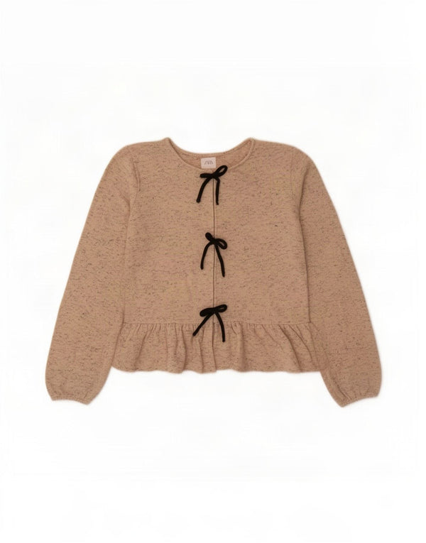 Zara Girls Cardigan Sweater 13-14 Years Beige Flecked Polyester