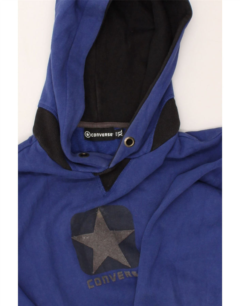 CONVERSE Mens Graphic Hoodie Jumper XL Navy Blue Cotton | Vintage Converse | Thrift | Second-Hand Converse | Used Clothing | Messina Hembry 