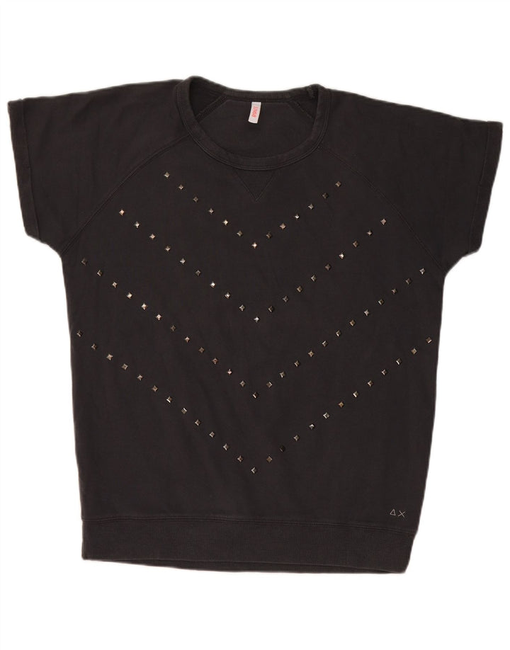 Sun68 Womens Short Sleeve Sweatshirt Jumper UK 14 Medium Black Cotton