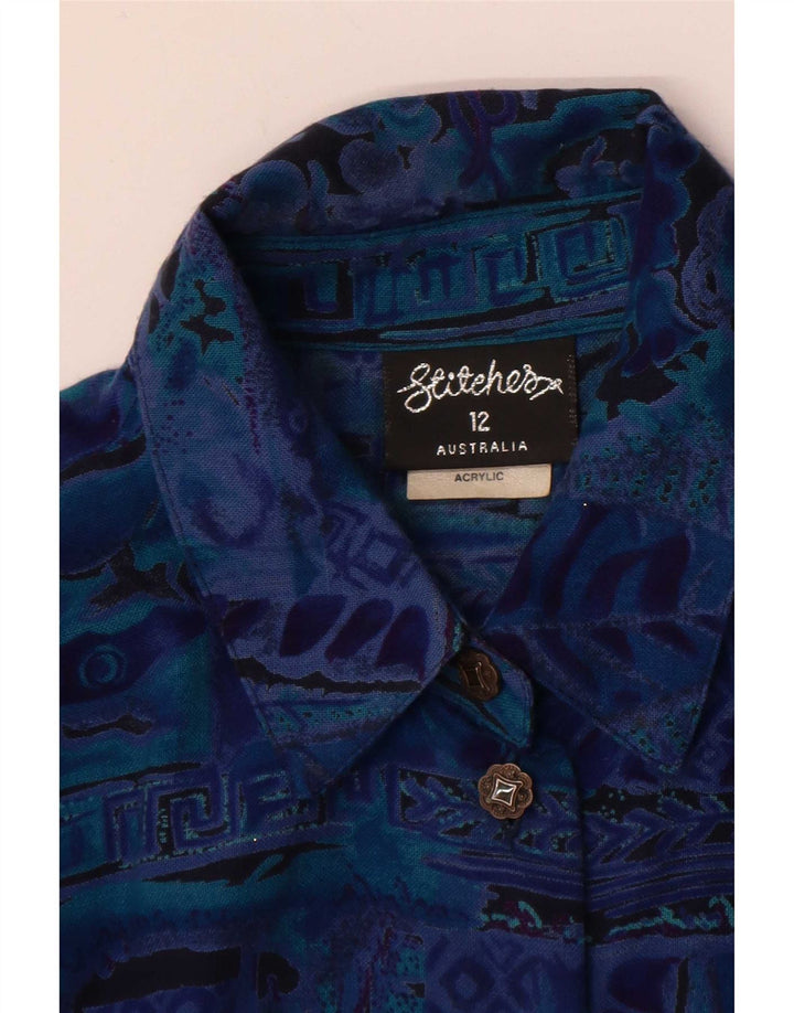 Stitches Womens Abstract Pattern Long Sleeve Blouse Top US 12 Large Blue