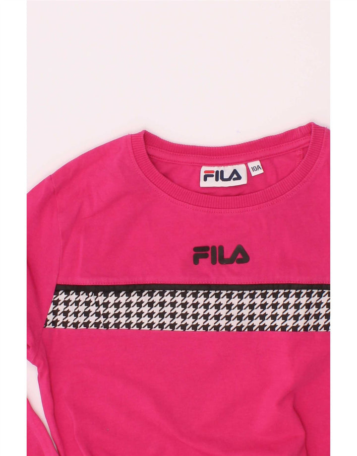 Fila Girls Top Long Sleeve 9-10 Years Pink Houndstooth