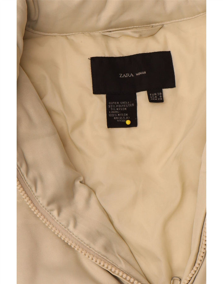 Zara Womens Hooded Padded Jacket EU 38 Small Beige Polyester