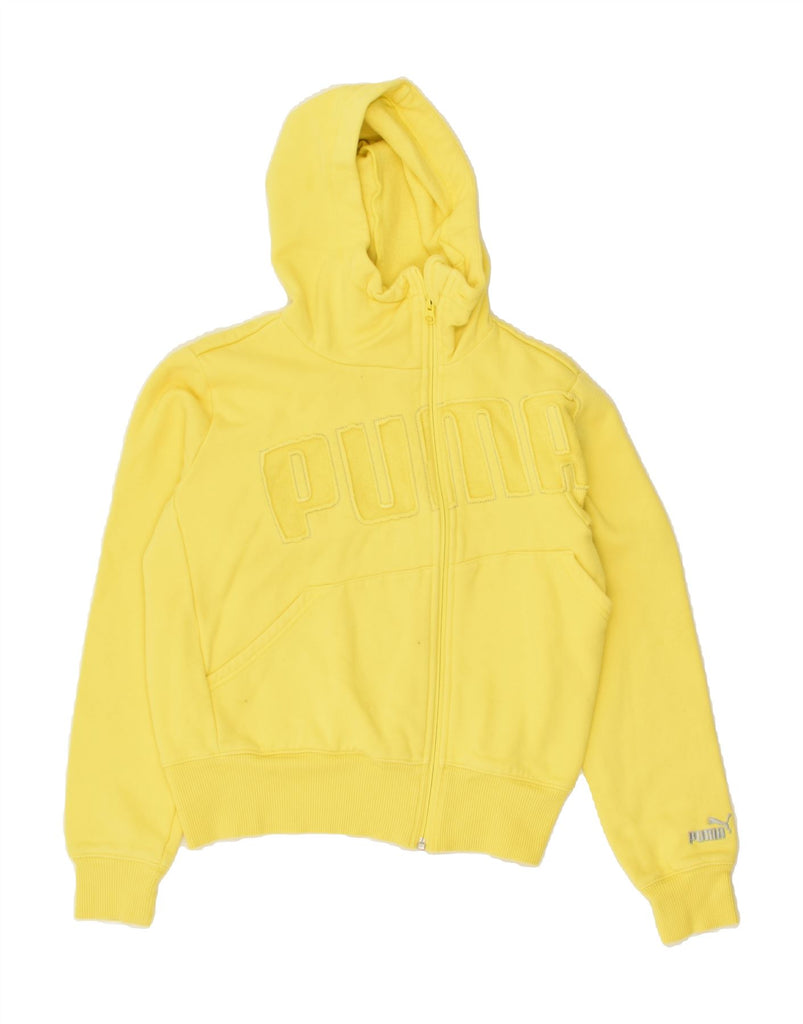 PUMA Womens Loose Fit Graphic Zip Hoodie Sweater UK 6 Small  Yellow Cotton | Vintage Puma | Thrift | Second-Hand Puma | Used Clothing | Messina Hembry 