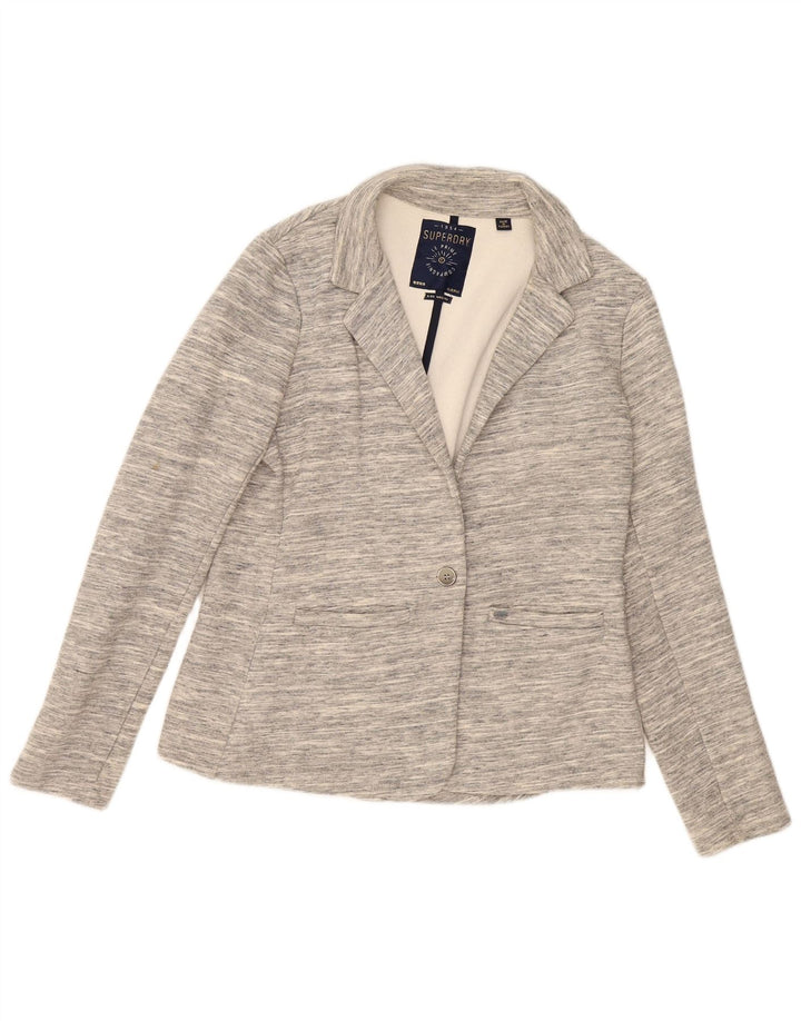Superdry Womens 1 Button Blazer Jacket UK 14 Medium Grey Flecked Cotton
