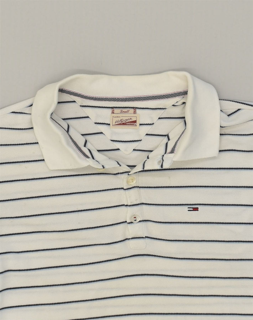 TOMMY HILFIGER Mens Polo Shirt Small White Striped Cotton | Vintage Tommy Hilfiger | Thrift | Second-Hand Tommy Hilfiger | Used Clothing | Messina Hembry 