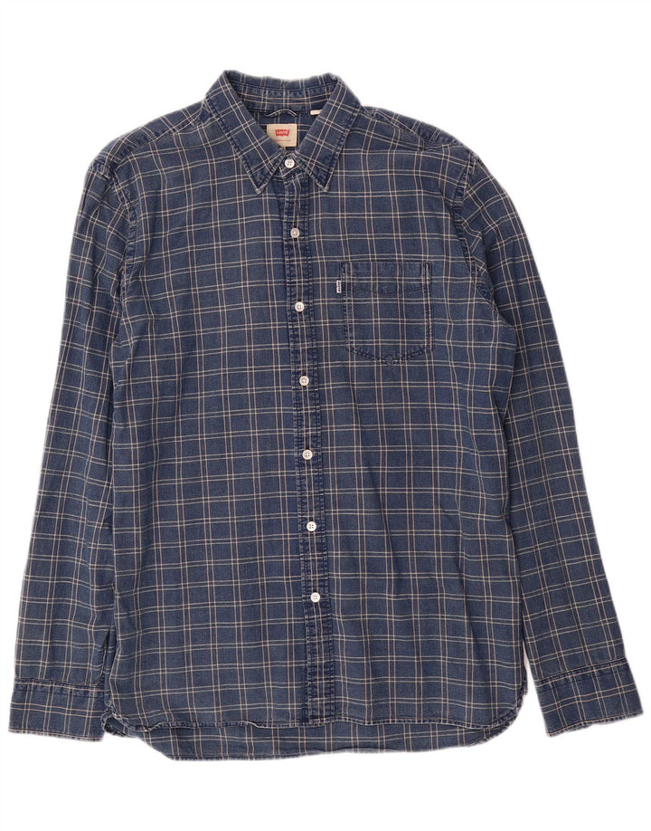 Levi's Mens Shirt Large Navy Blue Check Cotton