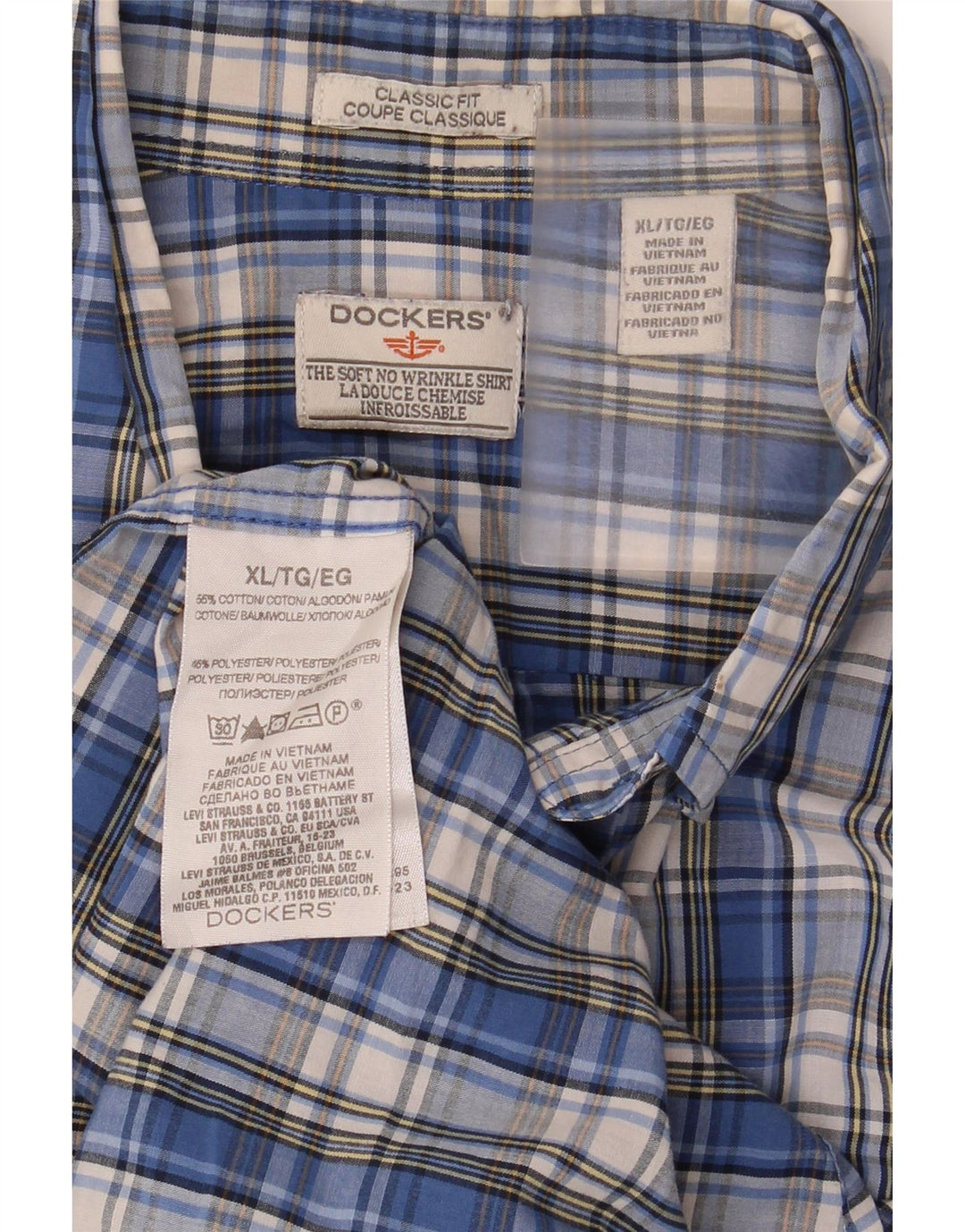 Dockers Mens Short Sleeve Classic Fit Shirt XL Blue Check Cotton