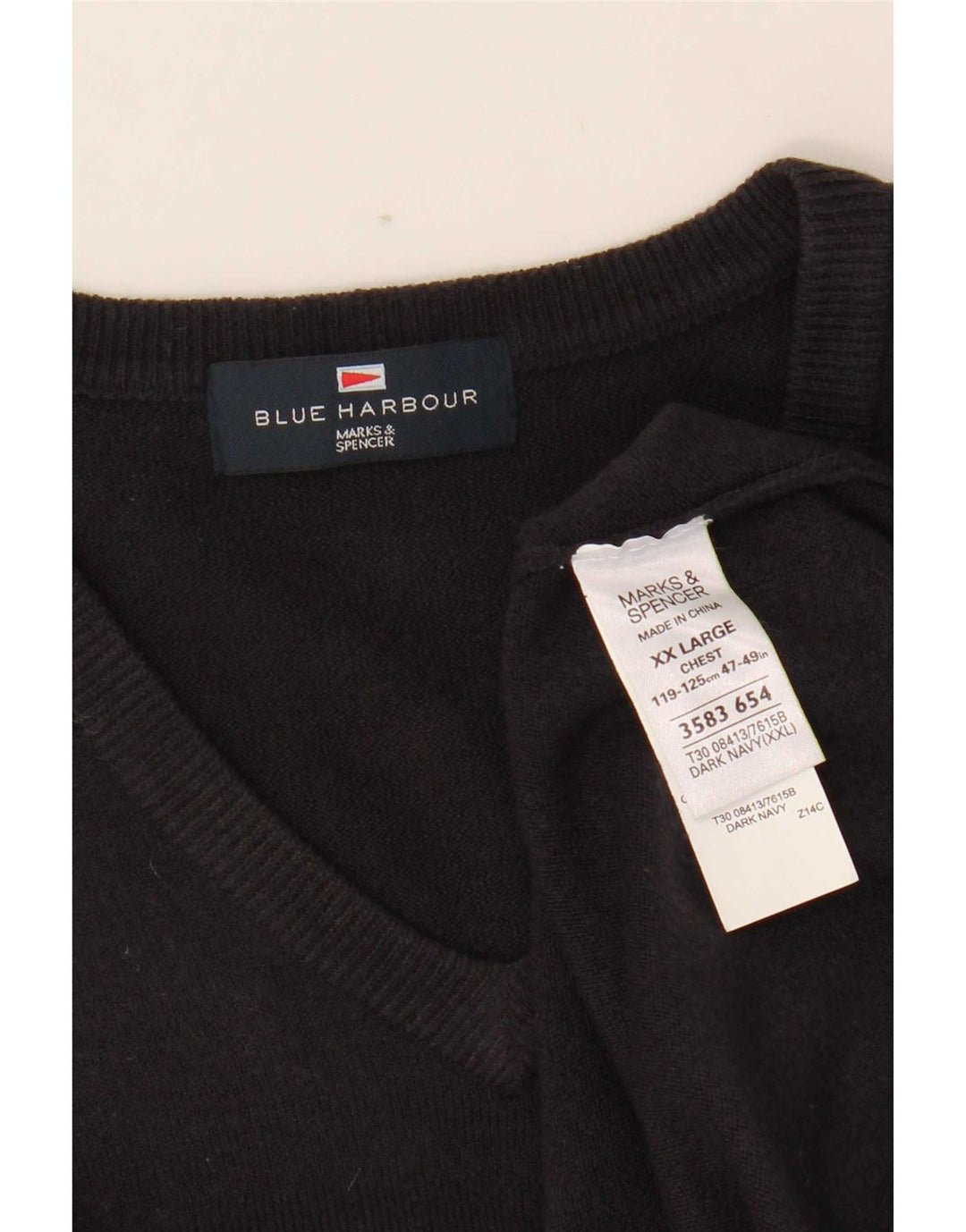 Marks & Spencer Mens Blue Harbour V-Neck Jumper Sweater 2XL Navy Acrylic