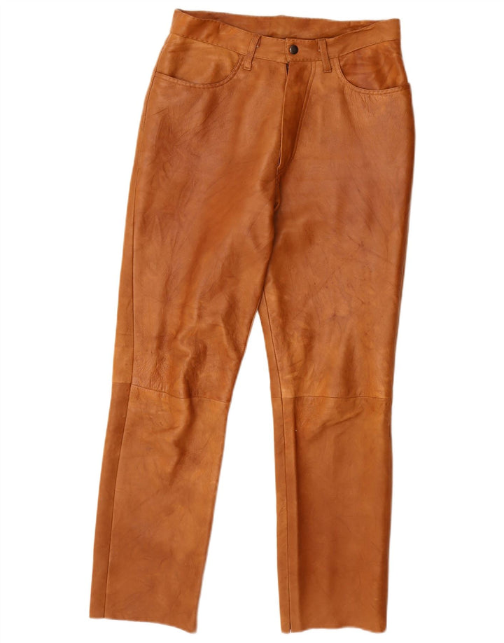 Vintage Womens Straight Leather Trousers W28 L27 Brown