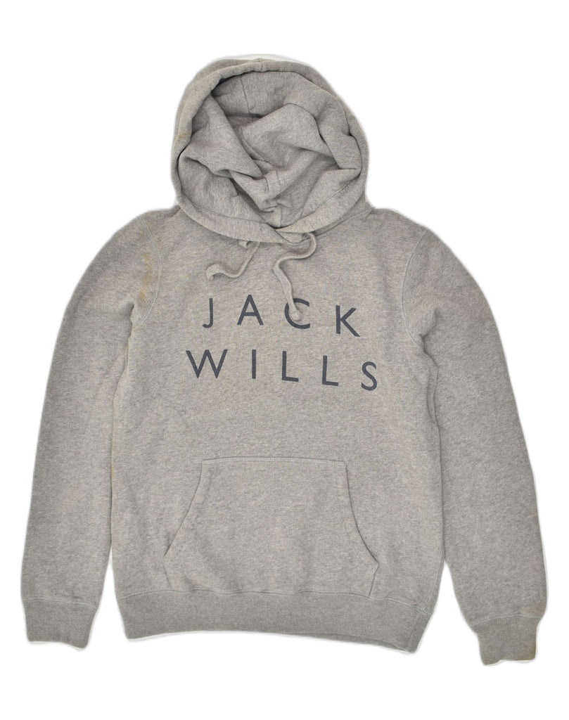 JACK WILLS Womens Graphic Hoodie Jumper UK 10 Small  Grey Cotton | Vintage Jack Wills | Thrift | Second-Hand Jack Wills | Used Clothing | Messina Hembry 