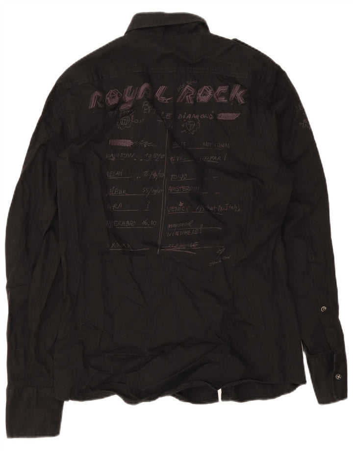 Diesel Mens Graphic Military Shirt Medium Black Cotton