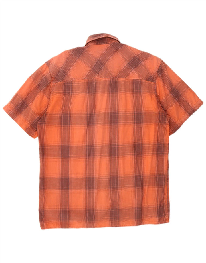 Wrangler Mens Short Sleeve Shirt Medium Orange Plaid Cotton
