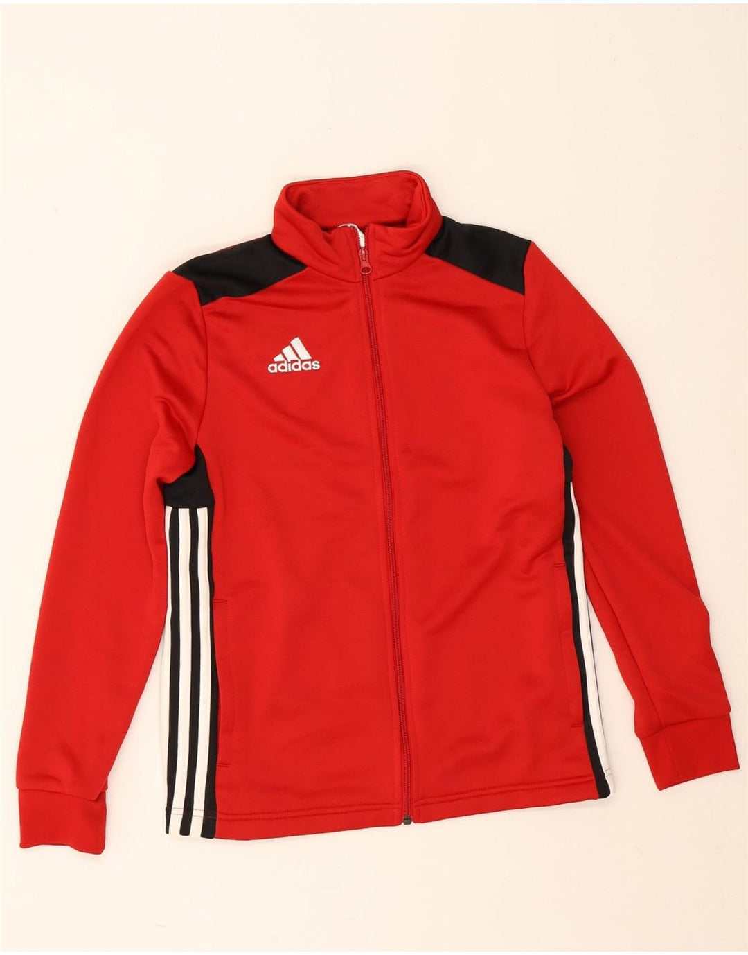 Adidas Boys Tracksuit Top Jacket 13-14 Years Red Colourblock Polyester