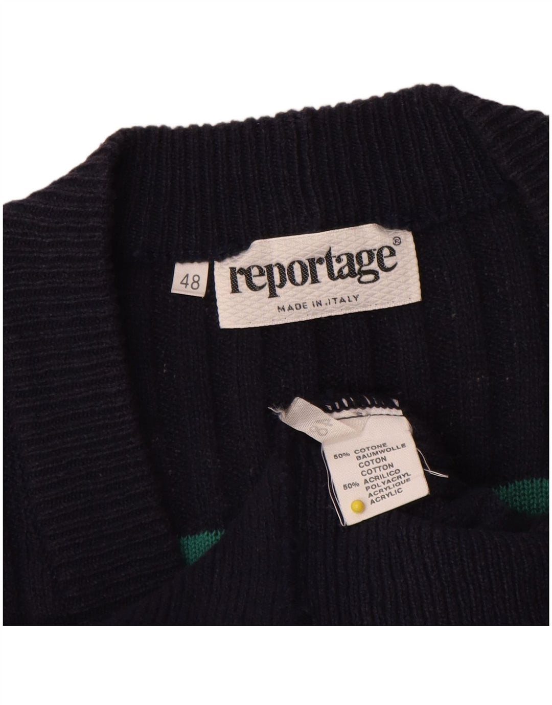 Reportage Mens Cardigan Sweater IT 48 Medium Navy Blue Fair Isle Cotton