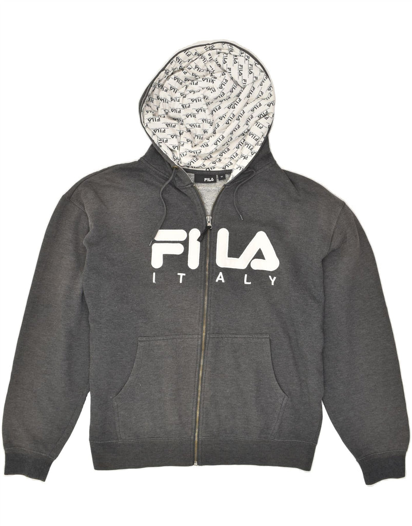 FILA Mens Graphic Zip Hoodie Sweater Medium Grey Cotton | Vintage Fila | Thrift | Second-Hand Fila | Used Clothing | Messina Hembry 