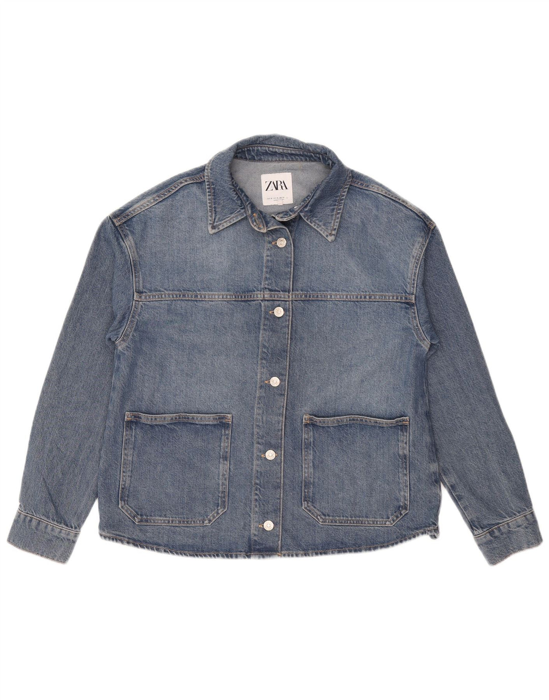Zara Womens Oversized Denim Jacket UK 14 Medium Blue Cotton