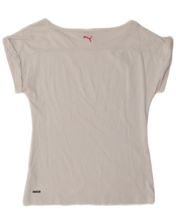 Puma Womens T-Shirt Top UK 12 Medium White Geometric Cotton