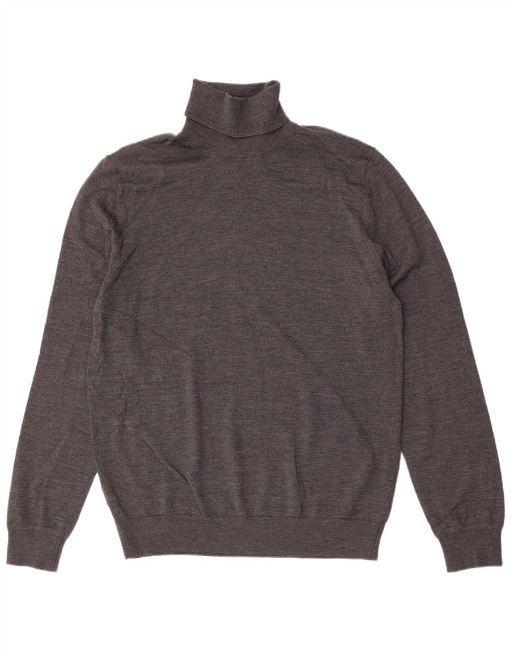Marks & Spencer Mens Roll Neck Jumper Sweater Large Grey Merino Wool