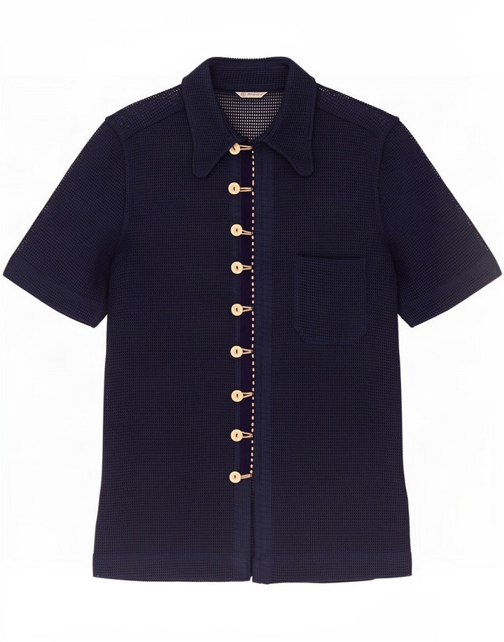 Vintage Mens See Through Short Sleeve Shirt Small Navy Blue