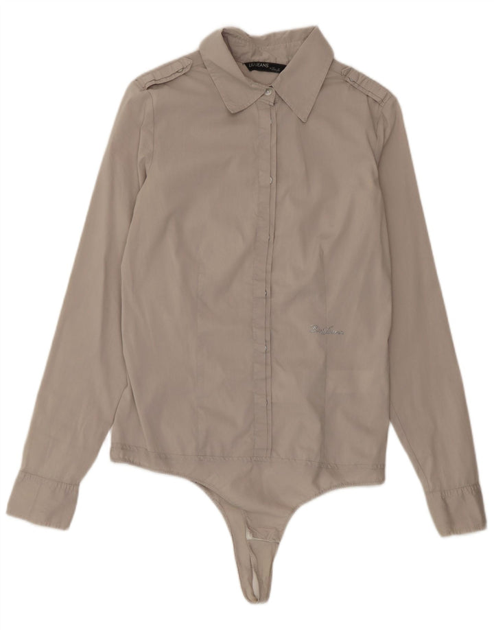 Liu Jo Womens Long Sleeve Shirt Bodysuit IT 42 Medium Grey Cotton