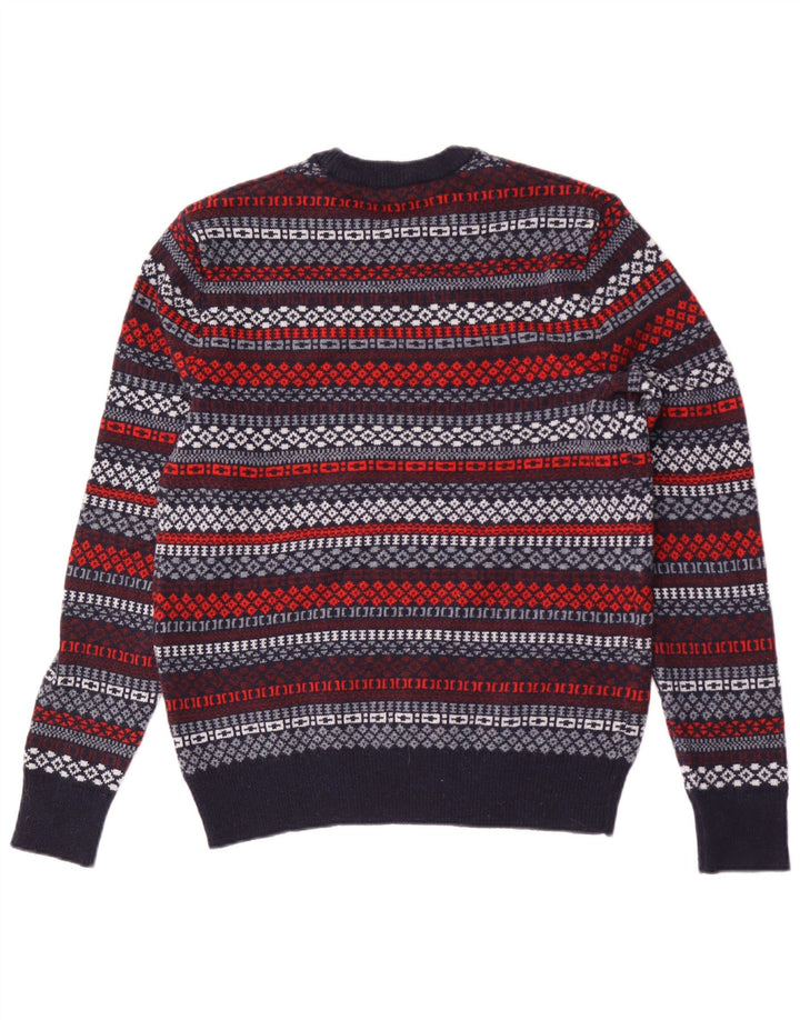 Gap Mens Crew Neck Jumper Sweater Small Navy Blue Geometric Lambswool