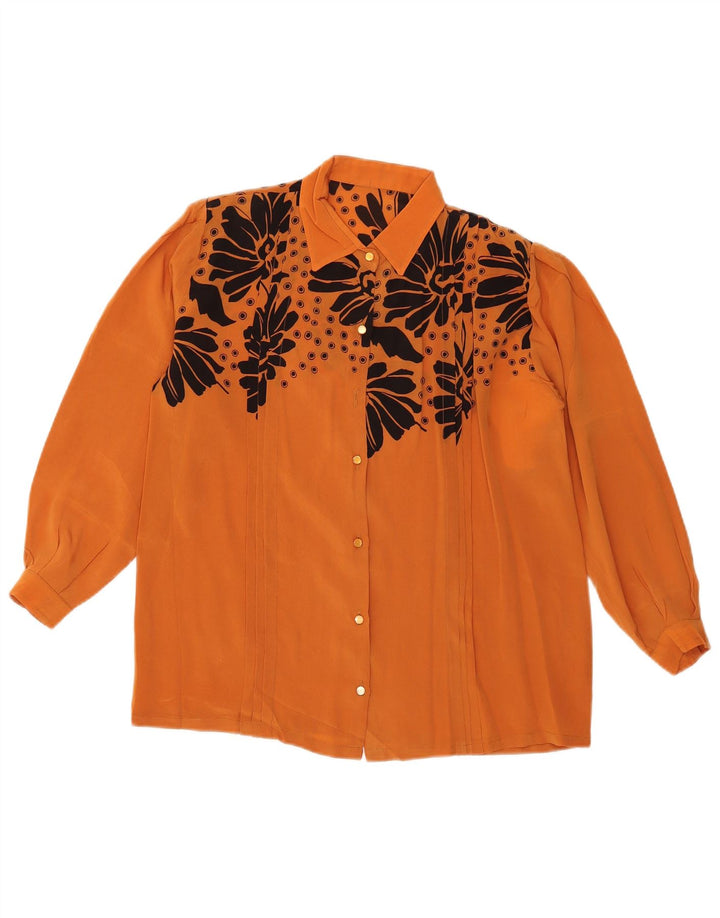 VINTAGE Womens Shirt Blouse UK 16 Large Orange Floral