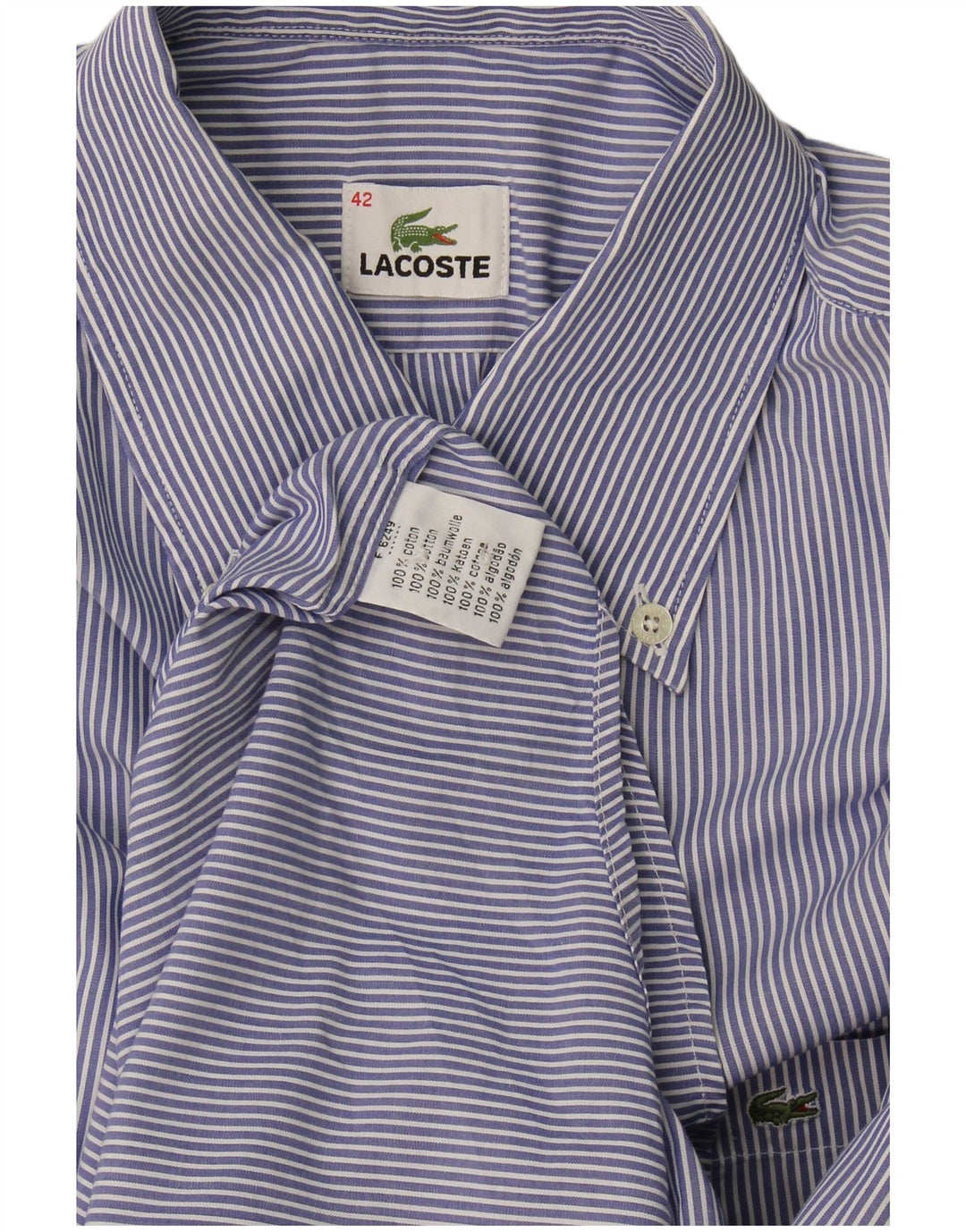 Lacoste Mens Shirt Size 42 Large Blue Pinstripe Cotton