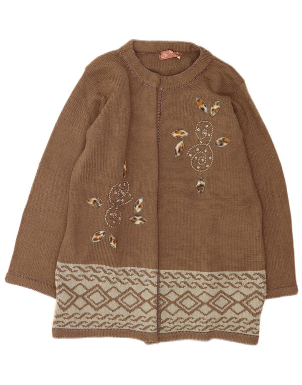 Vintage Womens Cardigan Sweater UK 16 Large Brown Floral Wool