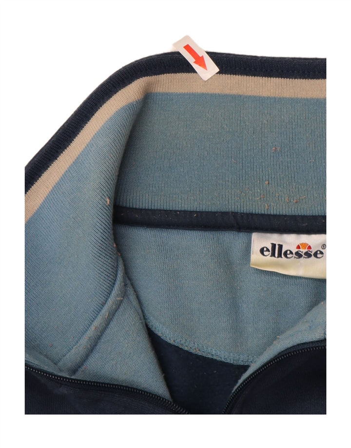 Ellesse Mens Zip Neck Sweatshirt Jumper Large Navy Blue Cotton