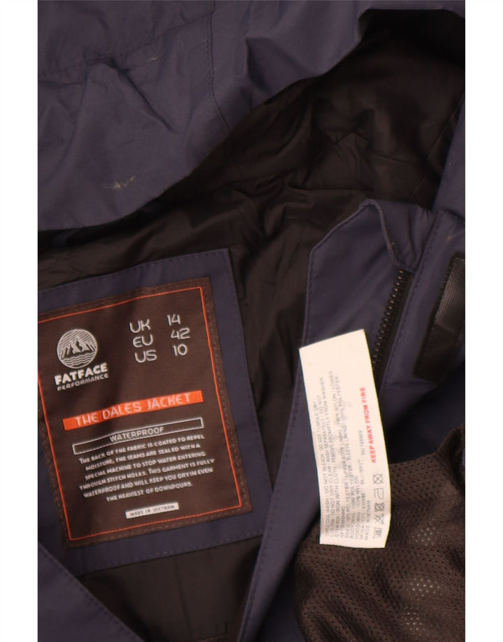 FAT FACE Womens Hooded Rain Jacket UK 14 Large Navy Blue Polyester