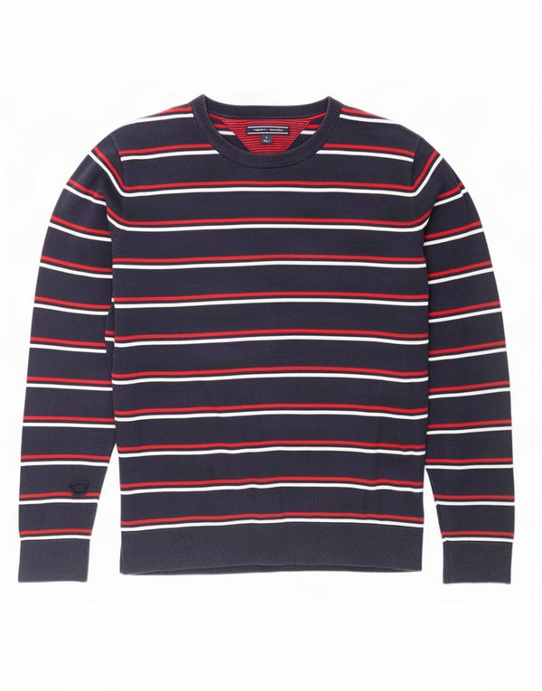 Tommy Hilfiger Mens Crew Neck Jumper Sweater Medium Navy Blue Striped