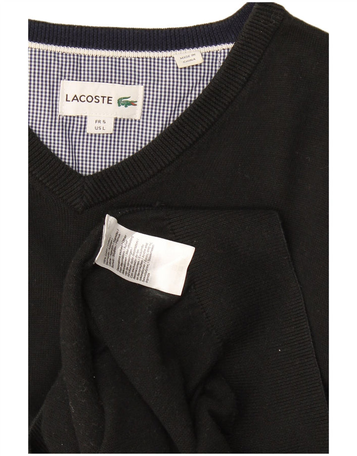 Lacoste Mens V-Neck Jumper Sweater Size 5 Large Black Cotton