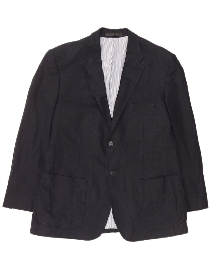 MARKS & SPENCER Mens 2 Button Blazer Jacket UK 42 Large Navy Blue Linen