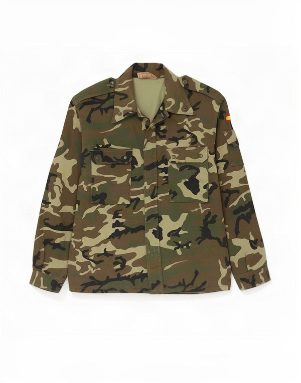 Vintage Mens Military Shirt XL Khaki Camouflage Cotton